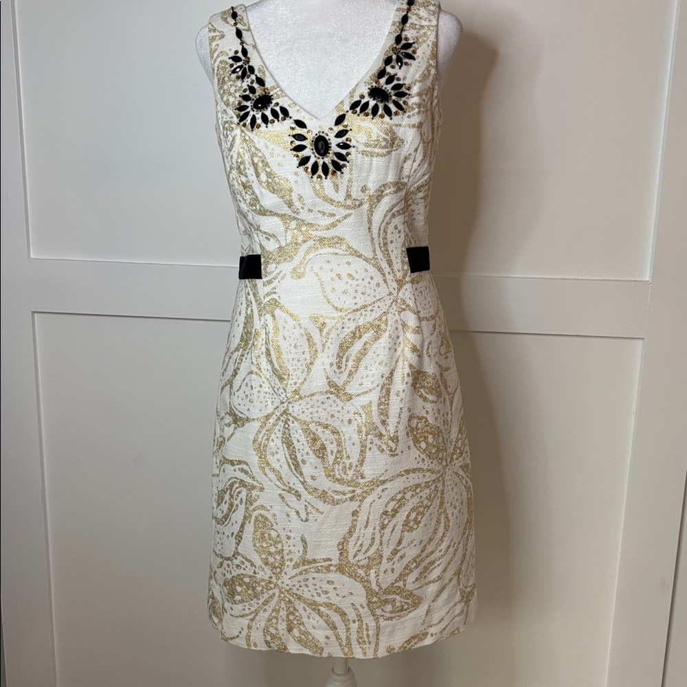 Lilly Pulitzer Laidley White and Gold Dress size 4 in excellent condition